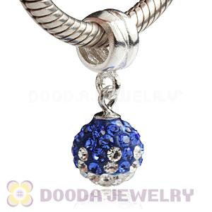 Sterling Silver European Charms Dangle Blue-White Czech Crystal Beads