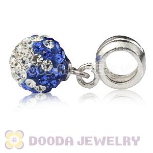Sterling Silver European Charms Dangle Blue-White Czech Crystal Beads