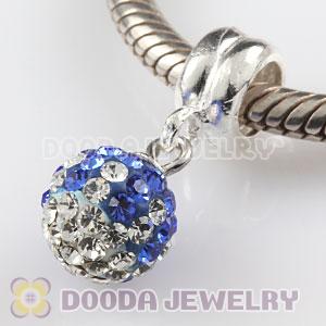 Sterling Silver European Charms Dangle Blue-White Czech Crystal Beads