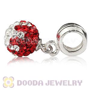Sterling Silver European Charms Dangle Red -White Czech Crystal Beads
