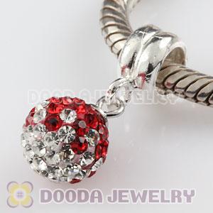 Sterling Silver European Charms Dangle Red -White Czech Crystal Beads