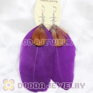 Wholesale Fashion Purple Tibetan Jaderic Bohemia Styles Feather Earrings