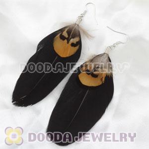 Wholesale Fashion Black Tibetan Jaderic Bohemia Styles Feather Earrings
