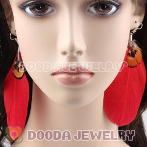 Wholesale Fashion Red Tibetan Jaderic Bohemia Styles Feather Earrings