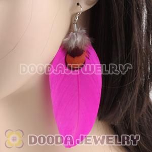 Wholesale Fashion Pink Tibetan Jaderic Bohemia Styles Feather Earrings