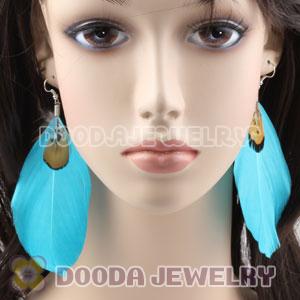 Wholesale Fashion Blue Tibetan Jaderic Bohemia Styles Feather Earrings