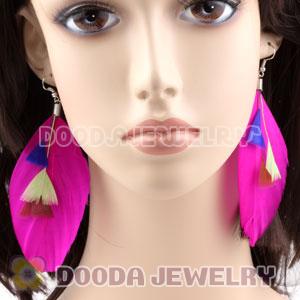 Fashion Fringe Tibetan Jaderic Bohemia Styles Pink Feather Earrings
