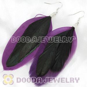 Long Purple Triple Layer Tibetan Jaderic Bohemia Feather Earrings
