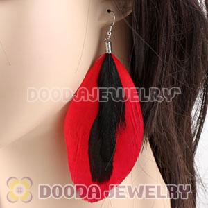 Long Red Triple Layer Tibetan Jaderic Bohemia Feather Earrings