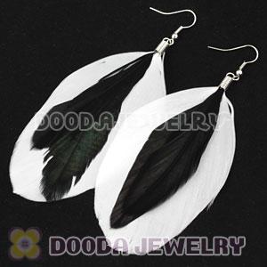 Long White Triple Layer Tibetan Jaderic Bohemia Feather Earrings