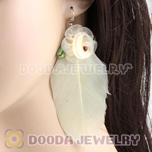 Wholesale Ivory Tibetan Jaderic Bohemia Styles Silk Flower Feather Earrings