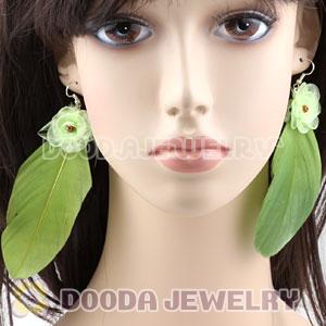 Wholesale Green Tibetan Jaderic Bohemia Styles Silk Flower Feather Earrings