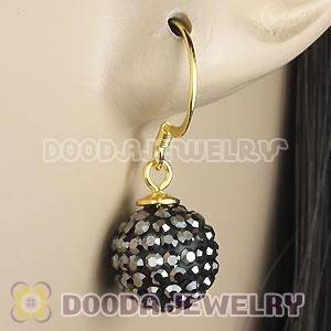 10mm Grey Czech Crystal Ball Gold Plated Sterling Silver Hook Earrings