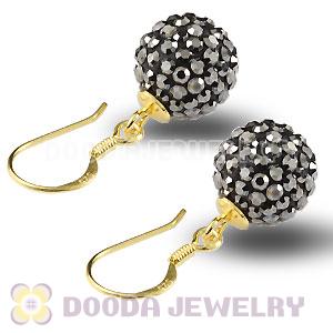 10mm Grey Czech Crystal Ball Gold Plated Sterling Silver Hook Earrings