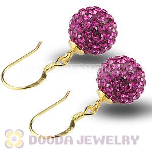 10mm Magenta Czech Crystal Ball Gold Plated Sterling Silver Hook Earrings