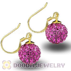 10mm Magenta Czech Crystal Ball Gold Plated Sterling Silver Hook Earrings