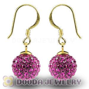 10mm Magenta Czech Crystal Ball Gold Plated Sterling Silver Hook Earrings