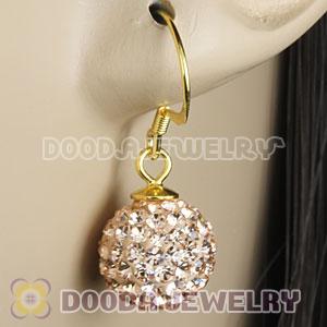 10mm Pink Czech Crystal Ball Gold Plated Sterling Silver Hook Earrings