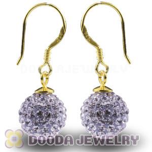 10mm Lavender Czech Crystal Ball Gold Plated Sterling Silver Hook Earrings