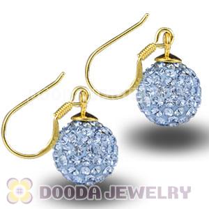 10mm Blue Czech Crystal Ball Gold Plated Sterling Silver Hook Earrings