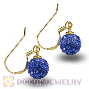 8mm Blue Czech Crystal Ball Gold Plated Sterling Silver Hook Earrings