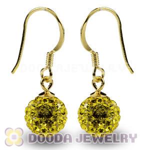 8mm Yellow Czech Crystal Ball Gold Plated Sterling Silver Hook Earrings