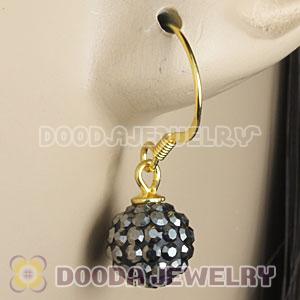 8mm Grey Czech Crystal Ball Gold Plated Sterling Silver Hook Earrings