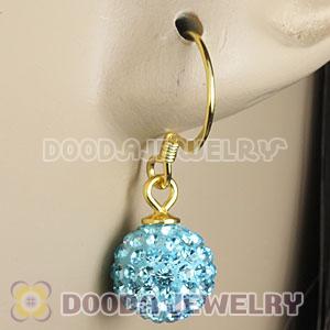 8mm Cyan Czech Crystal Ball Gold Plated Sterling Silver Hook Earrings