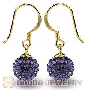 8mm Purple Czech Crystal Ball Gold Plated Sterling Silver Hook Earrings