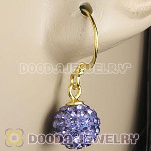 8mm Purple Czech Crystal Ball Gold Plated Sterling Silver Hook Earrings