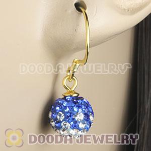 8mm Blue-White Czech Crystal Ball Gold Plated Sterling Silver Hook Earrings