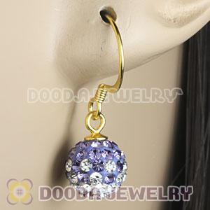 8mm Purple-White Czech Crystal Ball Gold Plated Sterling Silver Hook Earrings