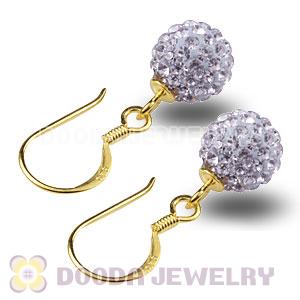 8mm Lavender Czech Crystal Ball Gold Plated Sterling Silver Hook Earrings