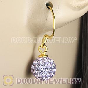 8mm Lavender Czech Crystal Ball Gold Plated Sterling Silver Hook Earrings