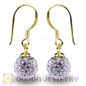 8mm Lavender Czech Crystal Ball Gold Plated Sterling Silver Hook Earrings