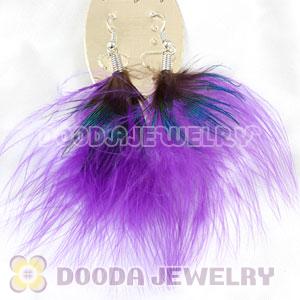Wholesale Purple Tibetan Jaderic Bohemia Styles Shagginess Feather Earrings