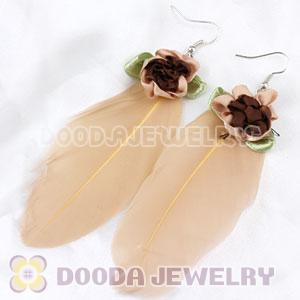Wholesale Brown Tibetan Jaderic Bohemia Styles Silk Flower Feather Earrings