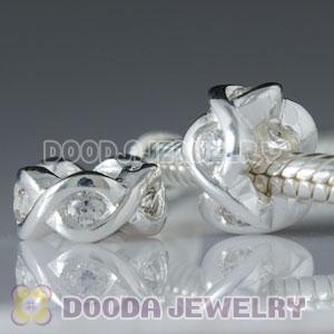 925 Sterling Silver European Style Beads with Clear Stone
