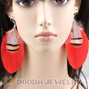 Wholesale Red Tibetan Jaderic Bohemia Styles Flake Feather Earrings