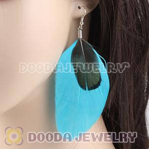 Wholesale Blue Tibetan Jaderic Bohemia Styles Big Flake Feather Earrings