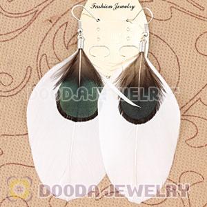 Wholesale White Tibetan Jaderic Bohemia Styles Big Flake Feather Earrings