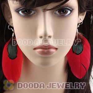 Wholesale Red Tibetan Jaderic Bohemia Styles Big Flake Feather Earrings