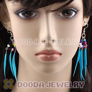 Fashion Blue Tibetan Jaderic Indianstyles Mix Bead Feather Earrings
