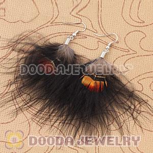 Wholesale Black Tibetan Jaderic Bohemia Styles Shagginess Feather Earrings