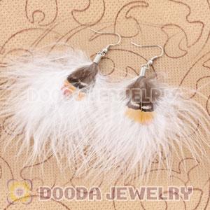 Wholesale White Tibetan Jaderic Bohemia Styles Shagginess Feather Earrings