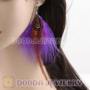Long Purple Tibetan Jaderic Bohemia Styles Grizzly Feather Earrings
