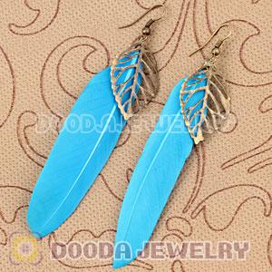 Wholesale Blue Tibetan Jaderic Indianstyles Alloy Leaf Feather Earrings