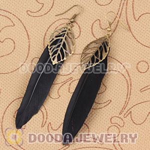 Wholesale Black Tibetan Jaderic Indianstyles Alloy Leaf Feather Earrings