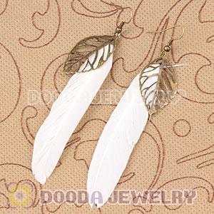 Wholesale White Tibetan Jaderic Indianstyles Alloy Leaf Feather Earrings