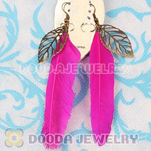 Wholesale Pink Tibetan Jaderic Indianstyles Alloy Leaf Feather Earrings